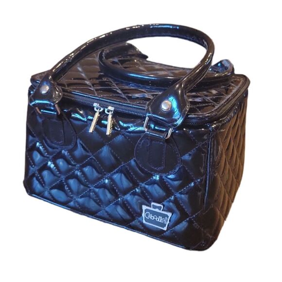 Caboodles Black Faux Patent Leather Sassy Tapered Makeup Tote Travel Case Set - Picture 3 of 16